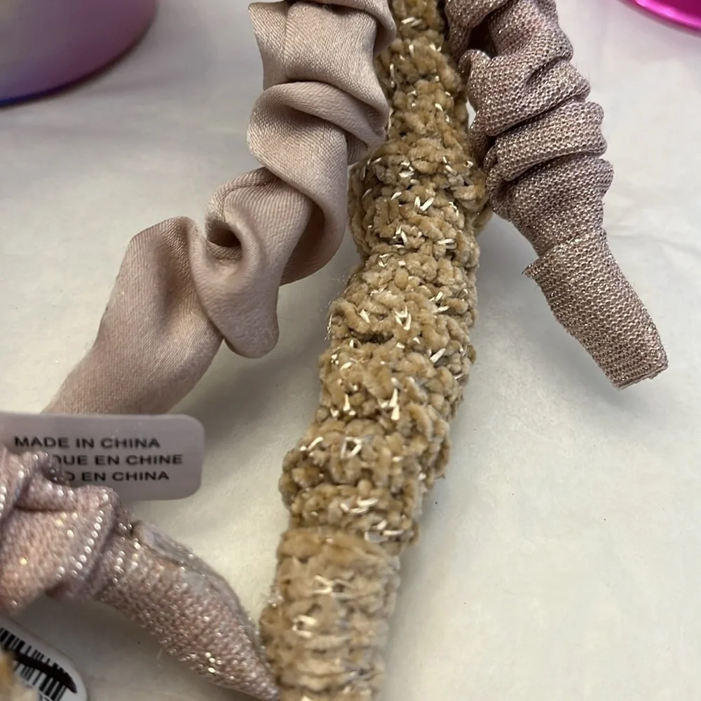 Anthropologie Elegant Beige and Pink Headband Set 3 New